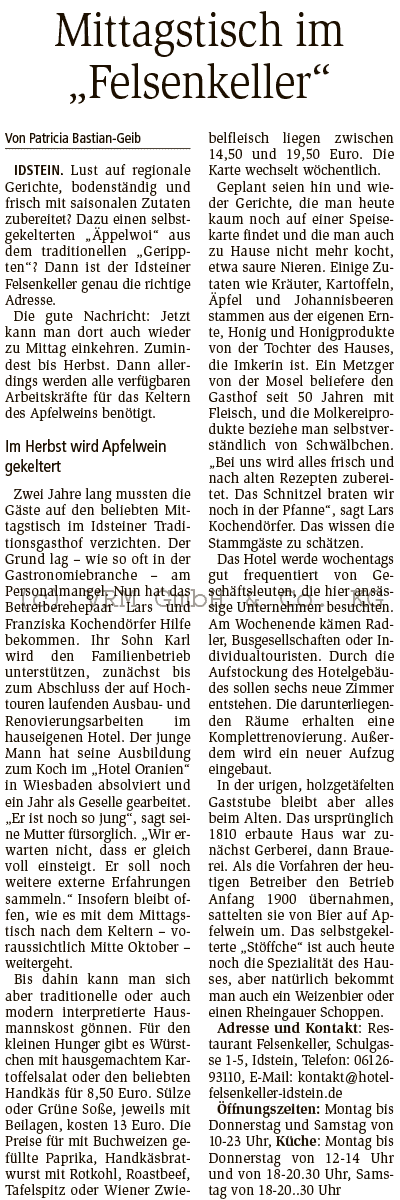 Mittagstisch im Felsenkeller